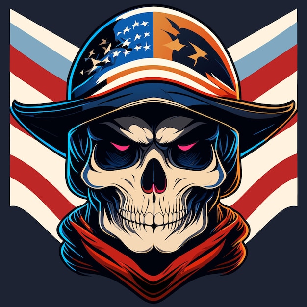 Digital art skull with the american flag concept