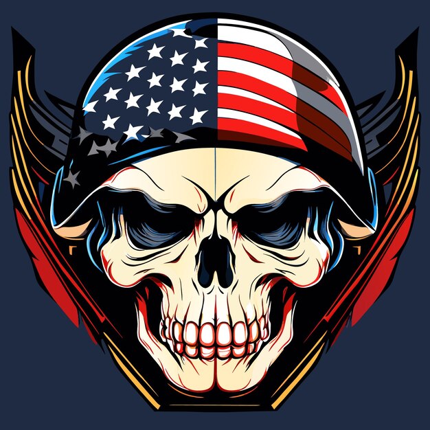 Vector digital art skull with usa flag motif