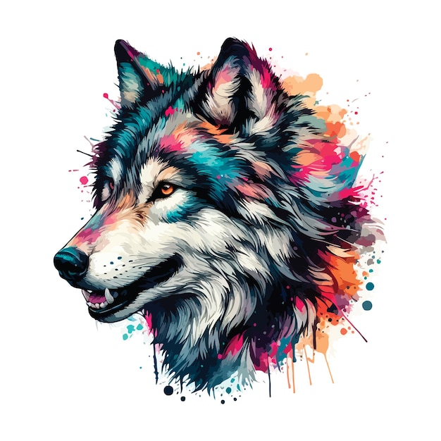 Digital art of Wolf head in watercolor style Illustation