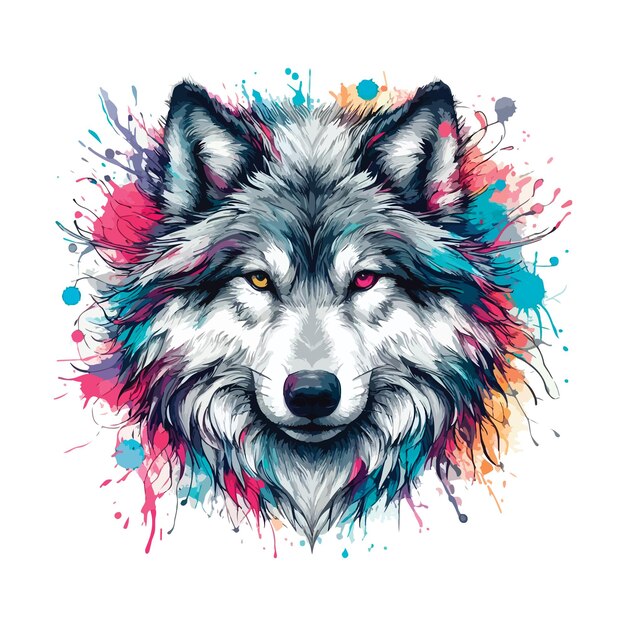 Digital art of Wolf head in watercolor style Illustation