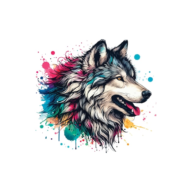 Digital art of Wolf head in watercolor style Illustation