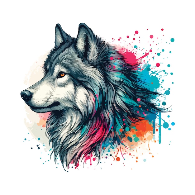 Digital art of Wolf head in watercolor style Illustration