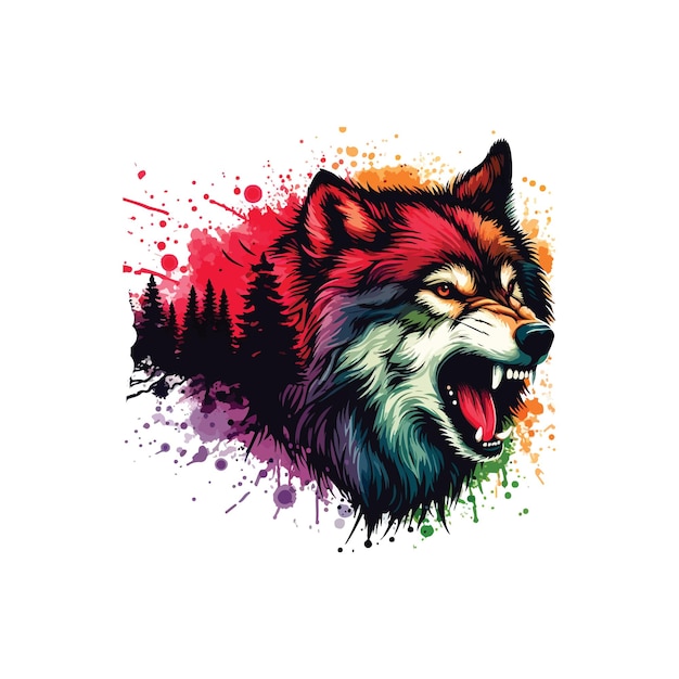 Digital art of Wolf head in watercolor style Illustration