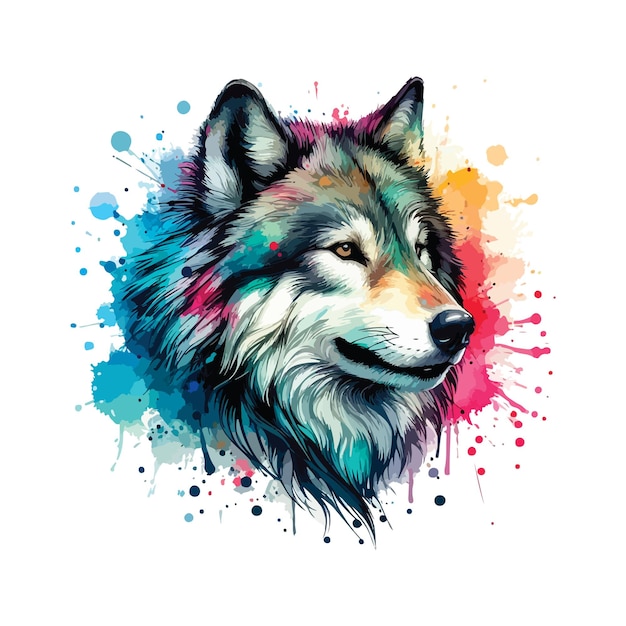 Digital art of Wolf head in watercolor style Illustration