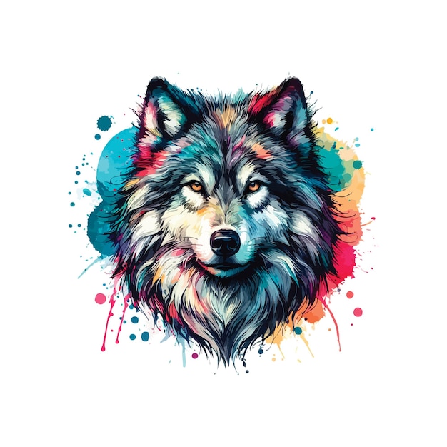 Arte digitale della testa di lupo in acquerello illustrazione in stile