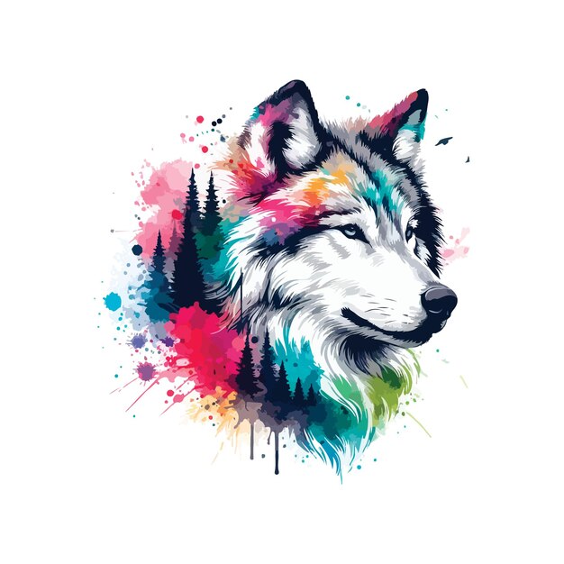 Digital art of Wolf head in watercolor style Illustration