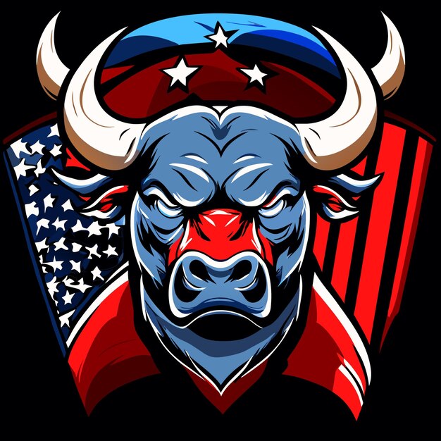 Digital artwork angry bull with us flag colors