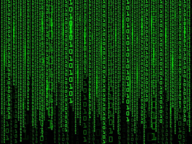 Vector digital background of green matrix. binary computer code.