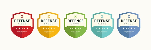 Digital badge shield defense design Vector certified company training Protect icon with 5 stars