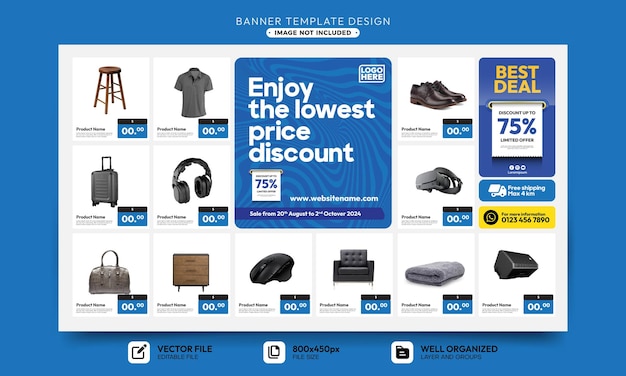 Vector digital banner catalog template for discount product promotion