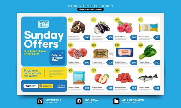 スーパーマーケットの商品広告のデジタル バナー カタログ テンプレート