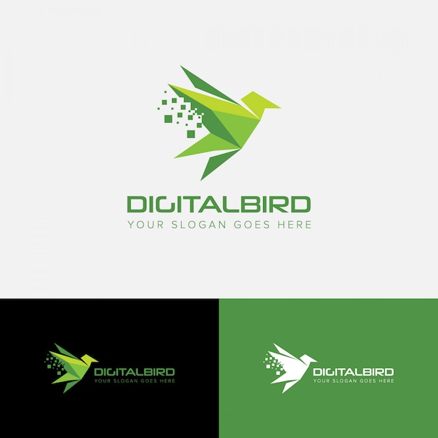 Digital bird origami logo vector template