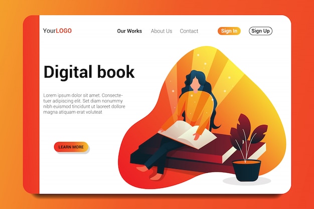 Vector digital book landing page background.