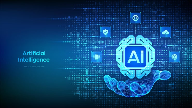 Vector digital brain icon made with binary code in hand artificial intelligence technology concept neural network machine learning big data binary code background with digits 10 vector illustration