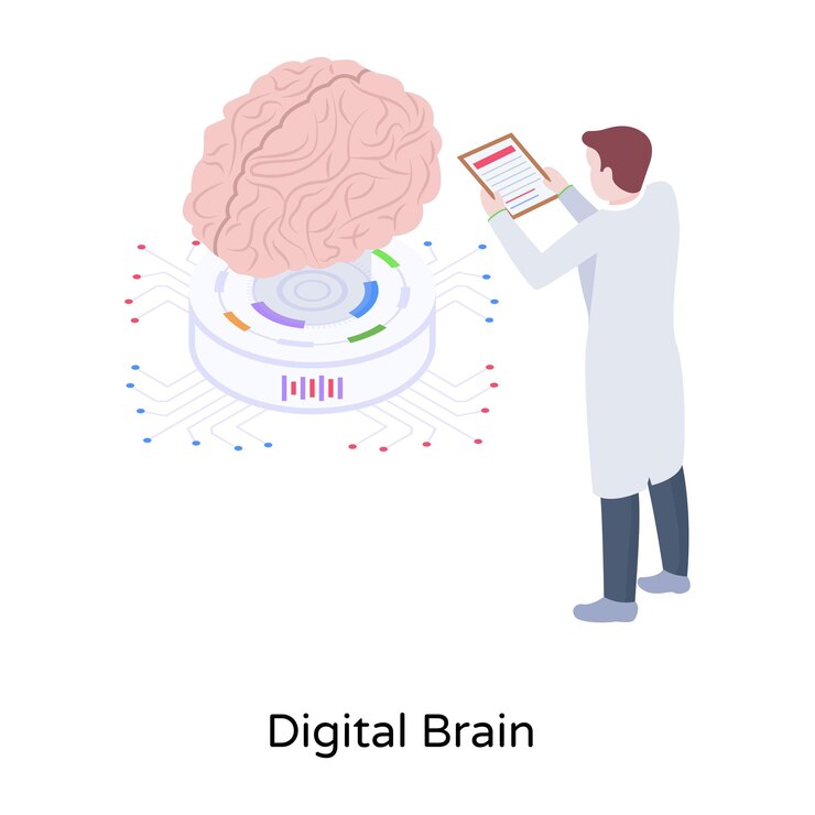 Vector digital brain isometric illustration with scalable facility