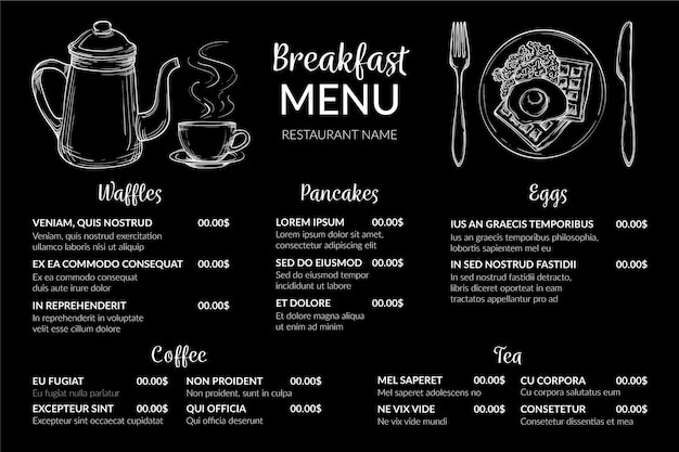 Vector digital breakfast menu horizontal format