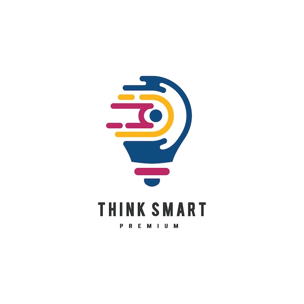 Digital bulb idea icon for think smart logo design