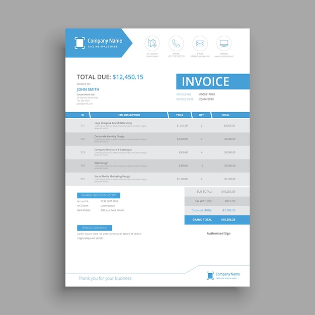 Vector digital business invoice template
