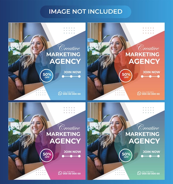 ベクトル デジタルビジネスマーケティングエージェンシーのソーシャルメディアの投稿とwebバナーテンプレート
