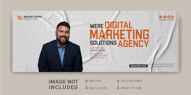 Modello di progettazione della promozione del marketing aziendale digitale copertina di facebook webinar live marketing digitale