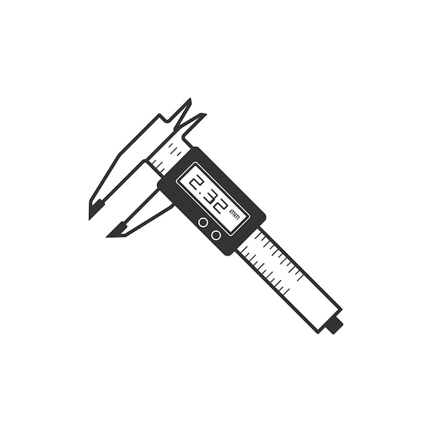 Значок цифрового штангенциркуля в черно-белом цвете