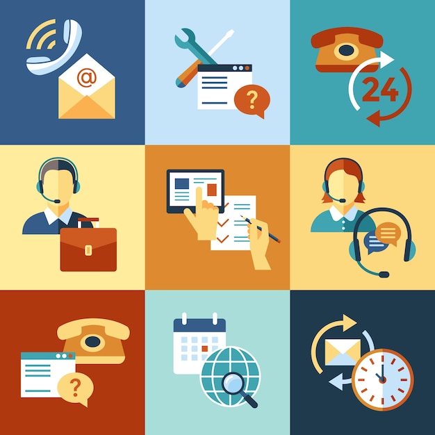 Digital call center and customer support icons collection