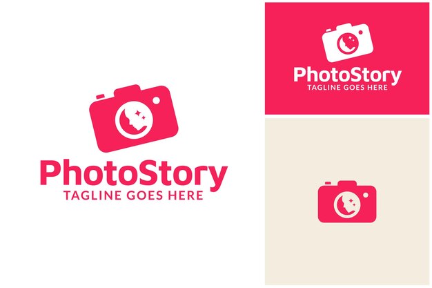 Fotocamera digitale con volto umano e stella sull'obiettivo per la storia picture photo photography snapshot logo