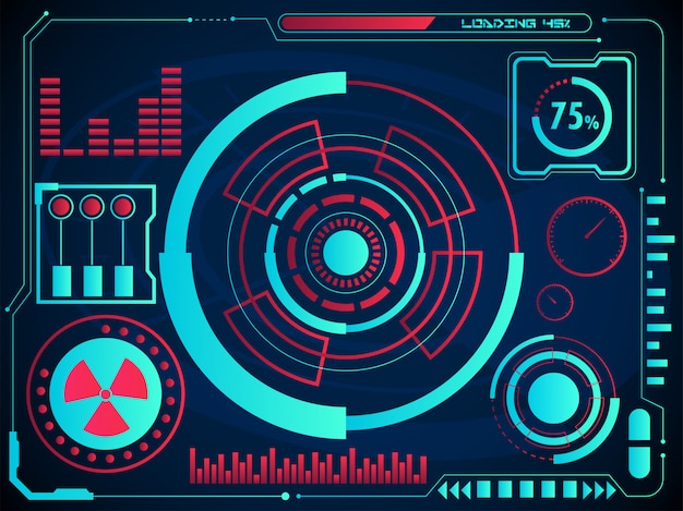 Digital charts or radar user interface and graph hologram screen on blue background for hud infographic futuristic concept.