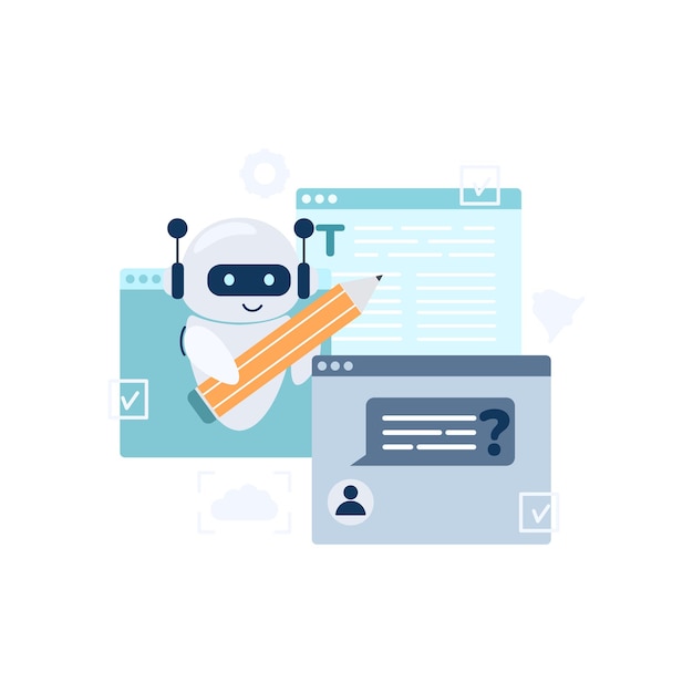 digital chat bot robot assistant for customer support concept of virtual conversation assistant for getting help vector illustration isolated on white background