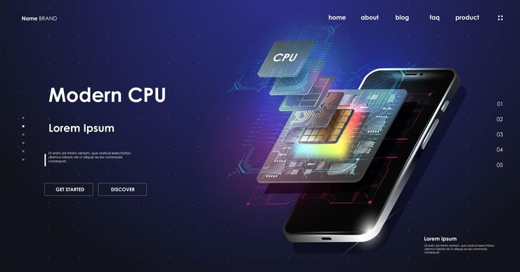 Vector hud 요소가 있는 디지털 칩 기술 미래형 템플릿 양자 컴퓨터 데이터베이스 개념 미래형 마이크로칩 프로세서 현대 cpu 그림 중앙 컴퓨터 프로세서