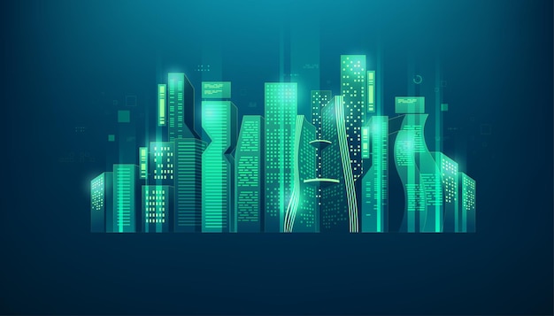 Digital city or futuristic city concept. Metaverse or Virtual reality technology concept.