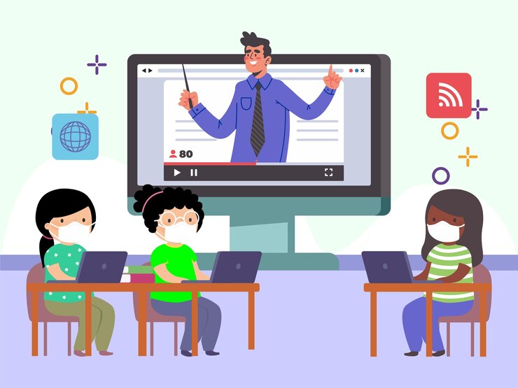 Vector digital classroom concept illustrationstylish and beautiful
