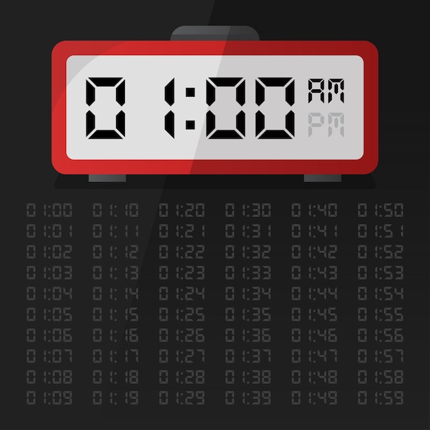 デジタル数字セットEPS10無料ベクトルで1時を表示するデジタル時計