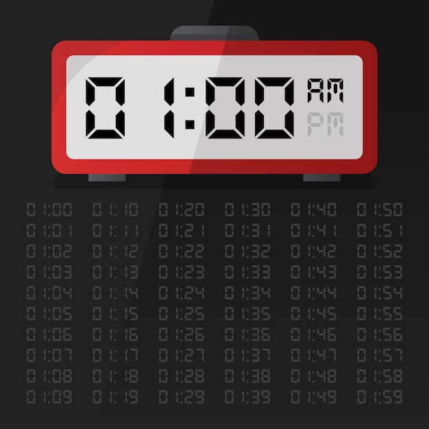 Digital Clock Displaying 1 O'Clock with Digital Number Set EPS 10 Free Vector