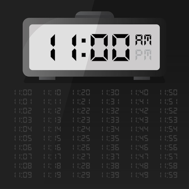 Vector digital clock displaying 11 o'clock with digital number set eps 10 free vector