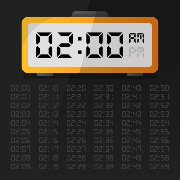 Digital Clock Displaying 2 O'Clock with Digital Number Set EPS 10 Free Vector