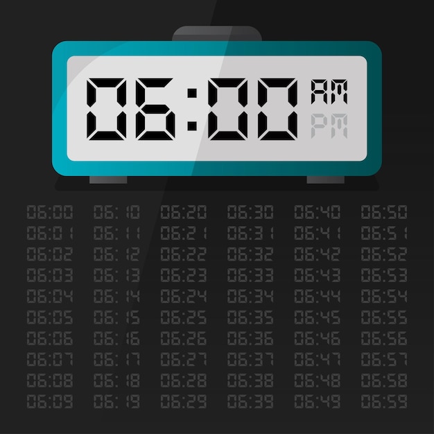 Digital Clock Displaying 6 O'Clock with Digital Number Set EPS 10 Free Vector