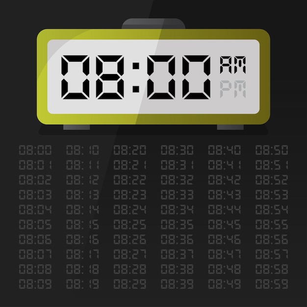 Vector digital clock displaying 8 o'clock with digital number set eps 10 free vector