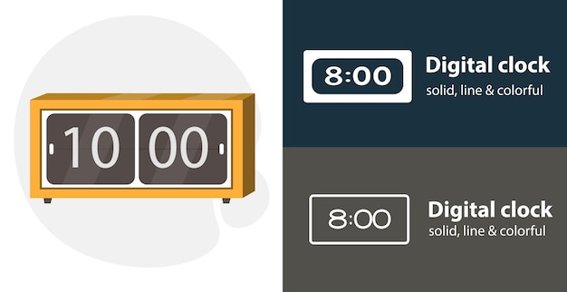 デジタル時計分離ベクトル フラット アイコン デジタル時計実線アイコン