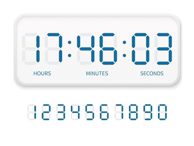 Digital clock numbers Flat electron watch screen modern white alarm time display timer