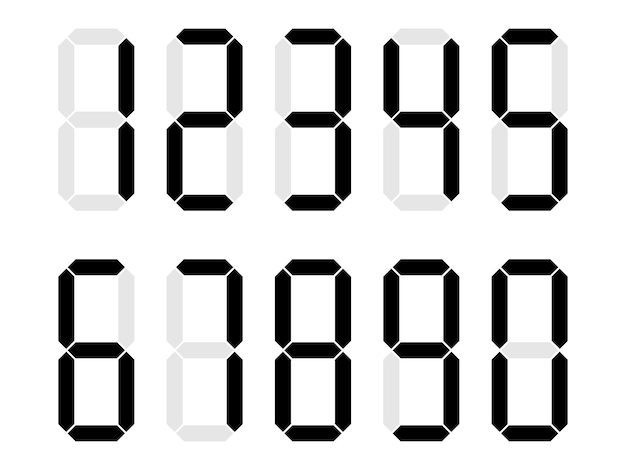 デジタル時計 数字セット 電子数字 黒 数字カリキュレーター 数字 ベクトルイラスト