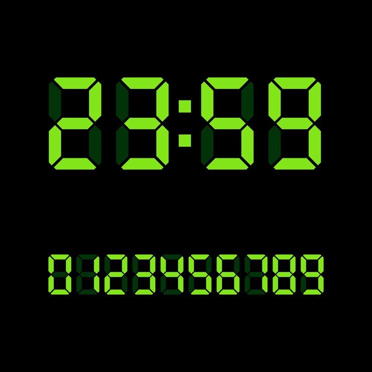 Vector digital clock screens green digital number number set
