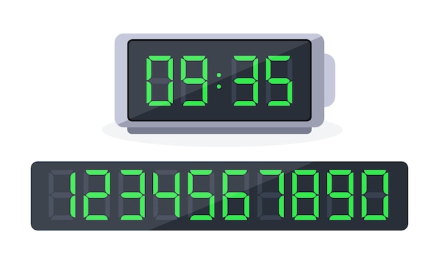 Digital clock and set of glowing numbers alarm clock countdown timer hours and minutes led