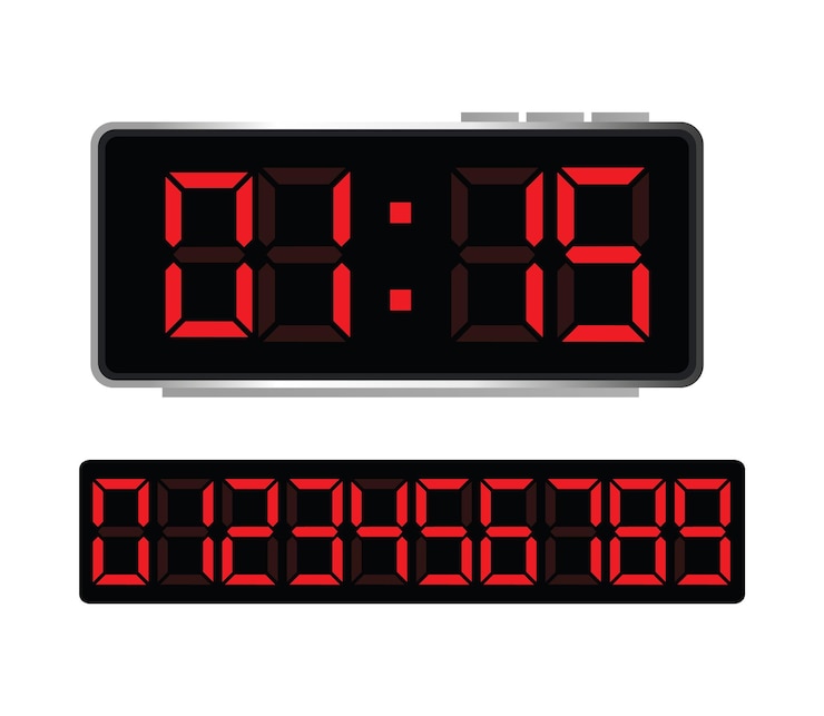 Vector digital clock with red numbers digital alarm clock