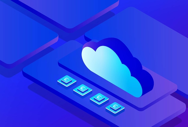 Illustrazione vettoriale della tecnologia di archiviazione dati di cloud computing digitale. servizio di archiviazione cloud digitale