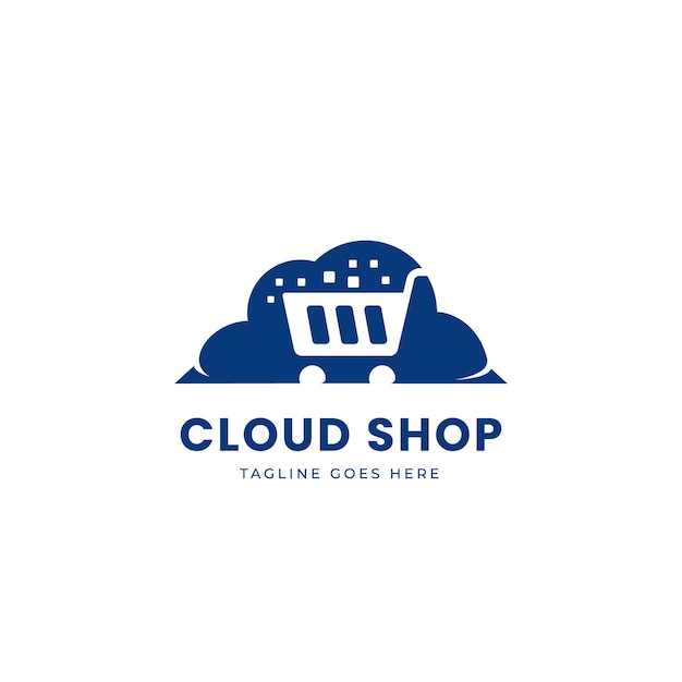 Digital cloud shop logo with shopping cart icon