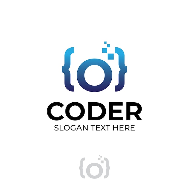 Digital code logo with letter O design coding illustration with pixel illustration design concepts