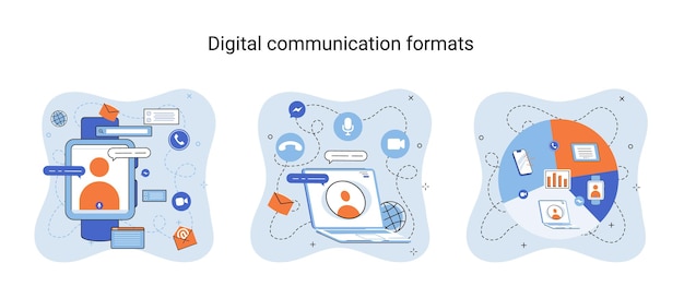 Digital communication formats metaphor content with online data and social media streaming mobile app