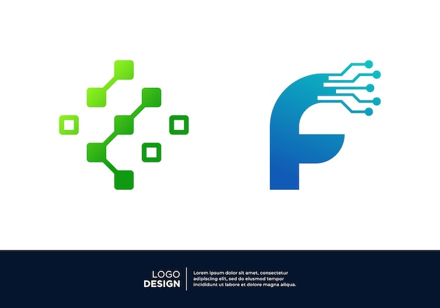 Digital connection letter F logo design collection