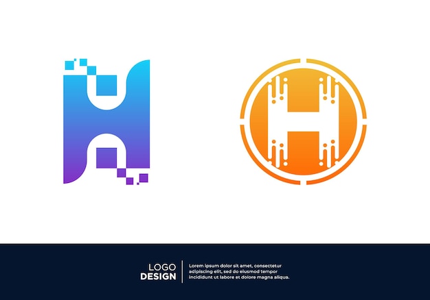 Vector digital connection letter h logo design collection